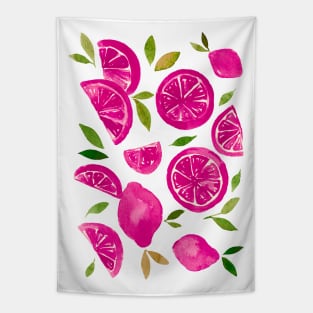 Watercolor lemons viva magenta Tapestry