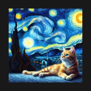 The red cat and the starry night T-Shirt