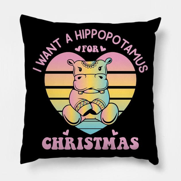 I want a hippopotamus for Christmas pajamas Funny Hippo Graphic Xmas Holiday Pillow by Vixel Art