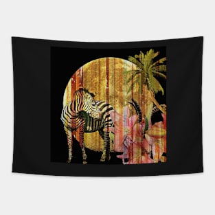 Zebras Lilies and a Harvest Moon Tapestry