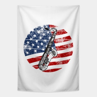 Saxophone USA Flag Saxophonist Musician 4th July Tapestry