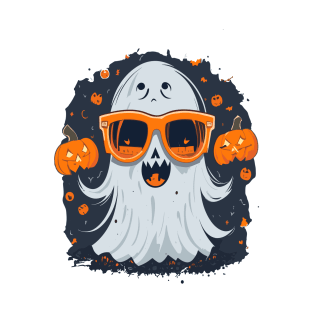 Halloween Ghost with Pumpkin glasses T-Shirt