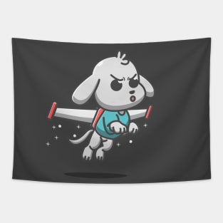 cute dog flying on robot wings Tapestry