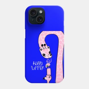 Pink giraffe flamingo illustration Phone Case