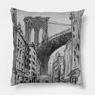 City sketch of New York with a view to Brooklyn Bridge Pillow