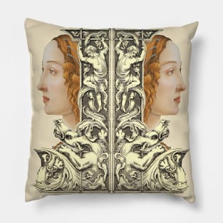 Renaissance red-haired girl with dragon and acanthus leaves Pillow