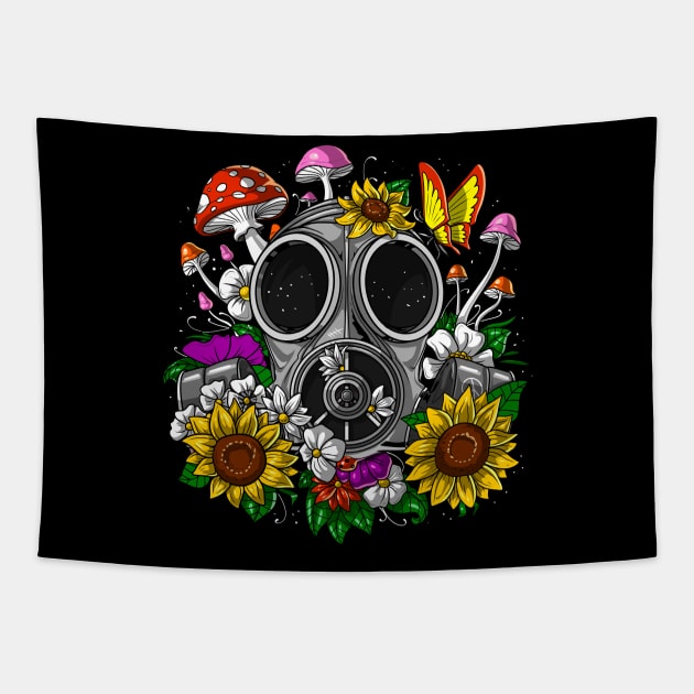 Floral Hippie Gas Mask Tapestry by underheaven