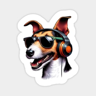 Smooth Fox Terrier Smiling DJ with Headphones and Sunglasses Magnet