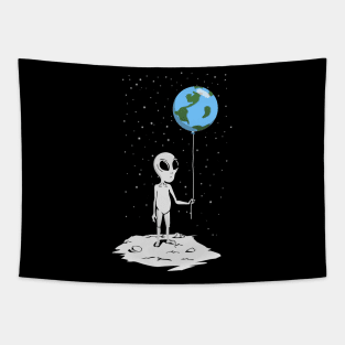 Alien with Earth Balloon T-Shirt Tapestry