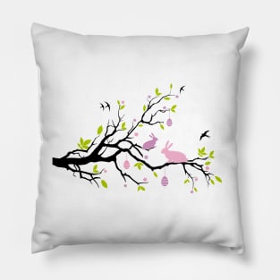 Happy Easter tree with pink bunnies Pillow