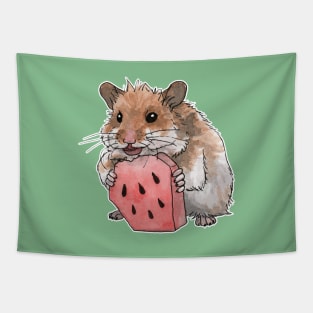 Golden hamster eating a slice of watermelon Tapestry