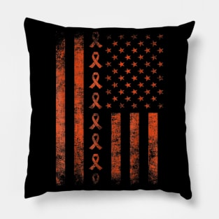 leukemia cancer awareness orange ribbon us flag Pillow