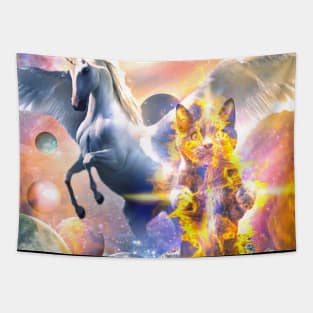 Galaxy Cat And Unicorn Pegasus In Space Tapestry