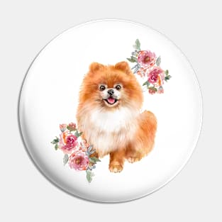 Cute Orange Pomeranian Puppy Dog Watercolor Art Pin