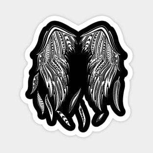 white print with wings and feathers stylized tattoo Magnet