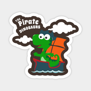 Vector illustration of dinosaur pirate on a ship at the sea Magnet