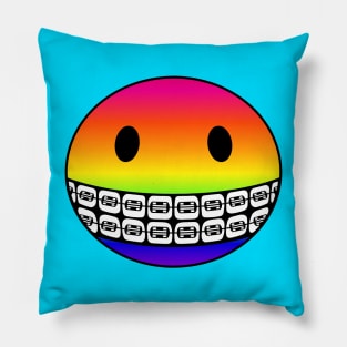 Rainbow Smiley Face with Braces Pillow