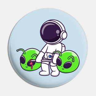 Cute Astronaut Lifting Alien Head Barbell Cartoon Pin