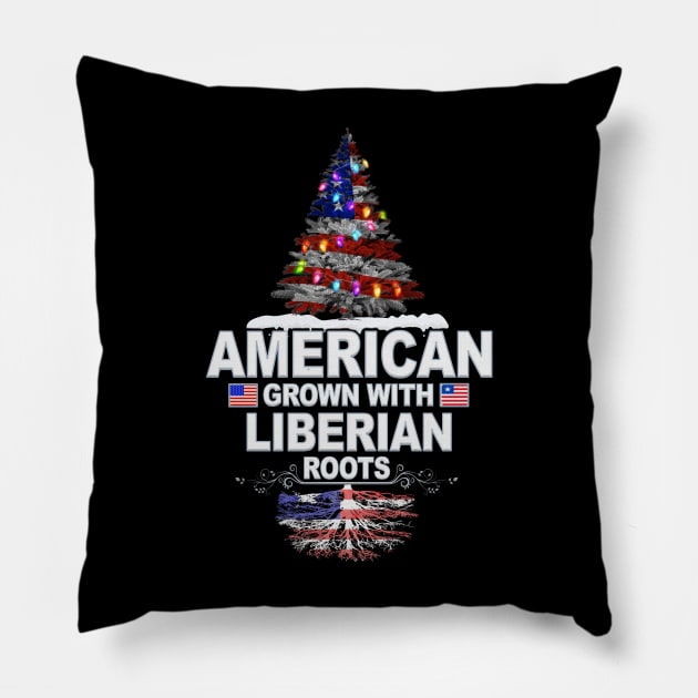 Christmas Tree  American Grown With Liberian Roots - Gift for Liberian From Liberia Pillow by Country Flags