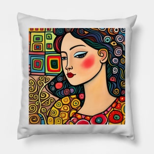 Young woman Typing Pillow