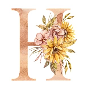 Watercolor sunflower bouquet monogram letter H T-Shirt