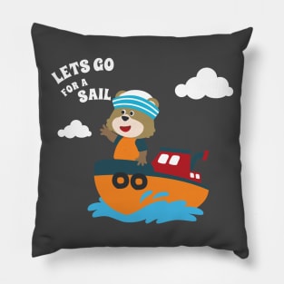 Cute bear the animal sailor on the boat with cartoon style. Pillow