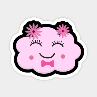 Happy pink smiling  kawaii cloud with flowers Magnet