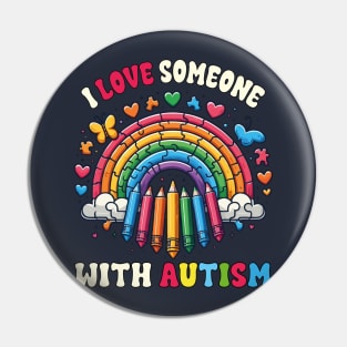 I Love Someone With Autism Awareness Puzzle Rainbow Teacher Pin