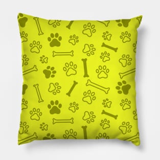 Pet - Cat or Dog Paw Footprint and Bone Pattern in Yellow Tones Pillow