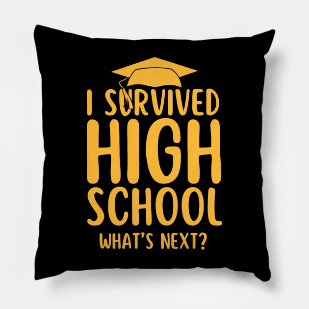 I Survived High School Graduation Funny Class of 2024 Graduate Student Gift Pillow by Illustradise