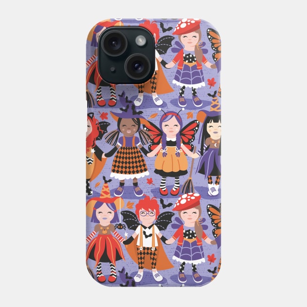 Witches dance // pattern // lilac background red orange and purple halloween fantasy costumes Phone Case by SelmaCardoso