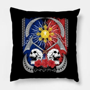 Philippine Flag Sun / Headhunter / Baybayin word Pilipinas-Magiting-Sanghaya (Philippines-Heroic-Dignity) Pillow