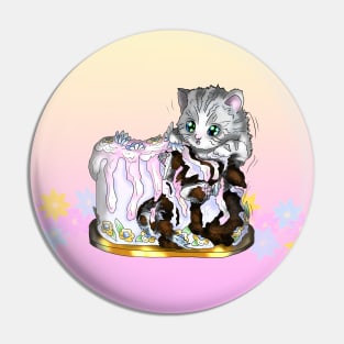 bad cat with a cake Pin