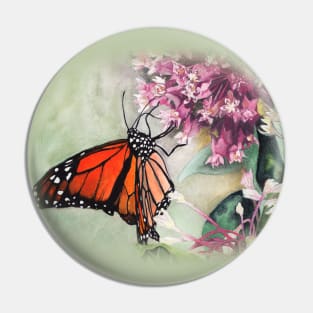 Monarch Butterfly on Milkweed Flower Pin