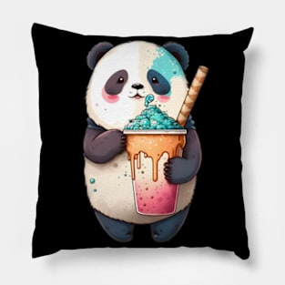 Kawaii Panda Drinking Boba Tea Anime Cute Animals Drinking Boba Pillow