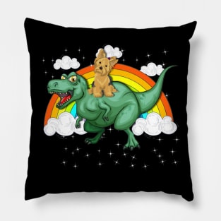 T Rex Dinosaur Riding Yorkie Dog Pillow