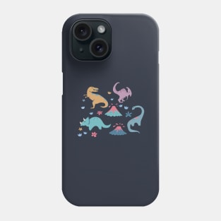 Dinosaur Pattern with Flowers and Volcanoes Phone Case