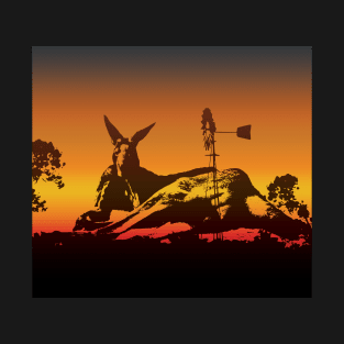 The Australian Native Animal Series: Kangaroo - The Iconic Marsupial & Bush Windmill with the Sunset Colors of Golden Hour T-Shirt