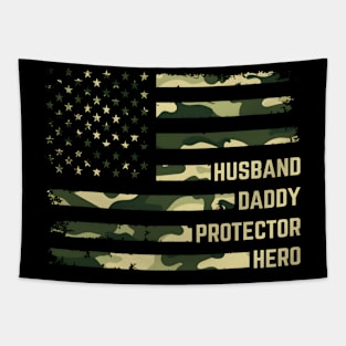 Husband Daddy Protector Hero Fathers Day Camo American Flag Tapestry