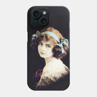 Victorian Girl. Restored portrait on black background Phone Case