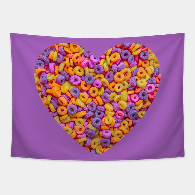 Fruit Flavored Breakfast Cereal Loops Photo Heart Tapestry by love-fi