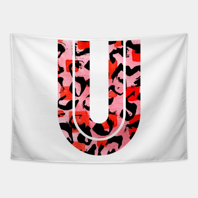 Letter U Watercolour Leopard Print Alphabet Red Tapestry by Squeeb Creative