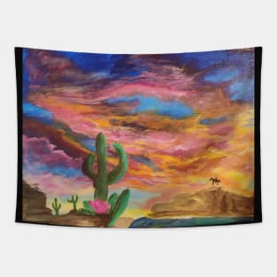 Sunset on a Desert Cactus Flower Tapestry