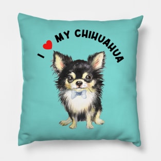 I Love My Chihuahua Cute Chihuahua Puppy Dog Watercolor Art Pillow