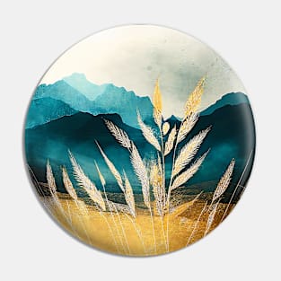 Golden Wheat Fields Teal Mountains Beautiful Nature Scenery Pin