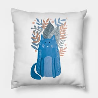 Cat and foliage - pastel autumn Pillow