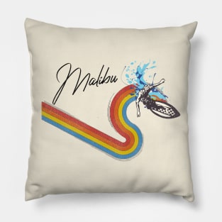 Retro 70s/80s Style Rainbow Surfing Wave Malibu Pillow