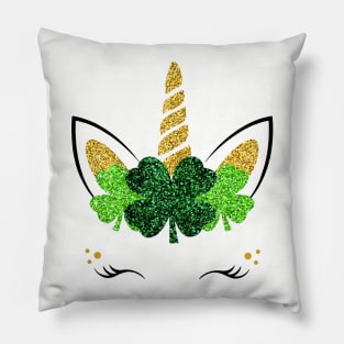 Unicorn Face Patrick Day Animals Four Leaf Unicorn Pillow