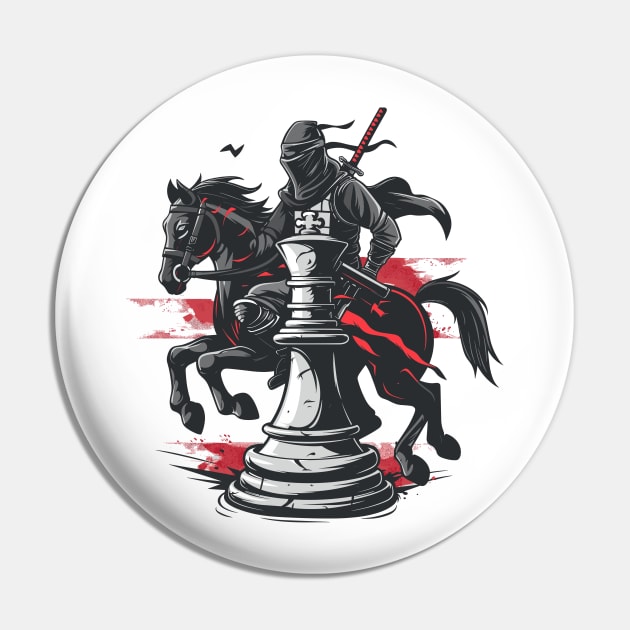 Vintage Chess Ninja On Knight Ninja Board Game Strategy Gaming Chess Fan Theme Pin by RetroZin