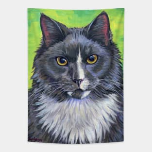 Gray and White Longhair Tuxedo Cat Tapestry